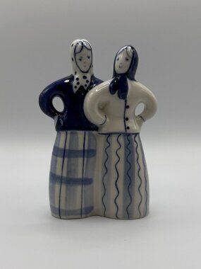 Vintage Gzhel Russia Porcelain Hand Painted Women Figurine